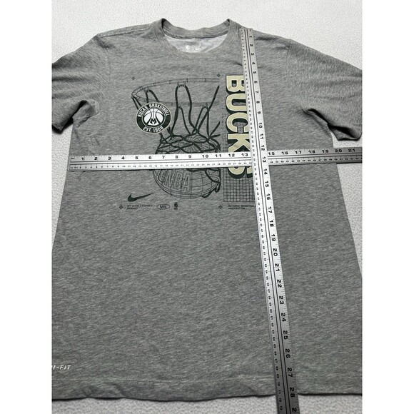 Milwaukee Bucks Nike Tee Shirt Dri-Fit NBA Basketball Hoop Logo Gray Size Medium - Picture 6 of 9